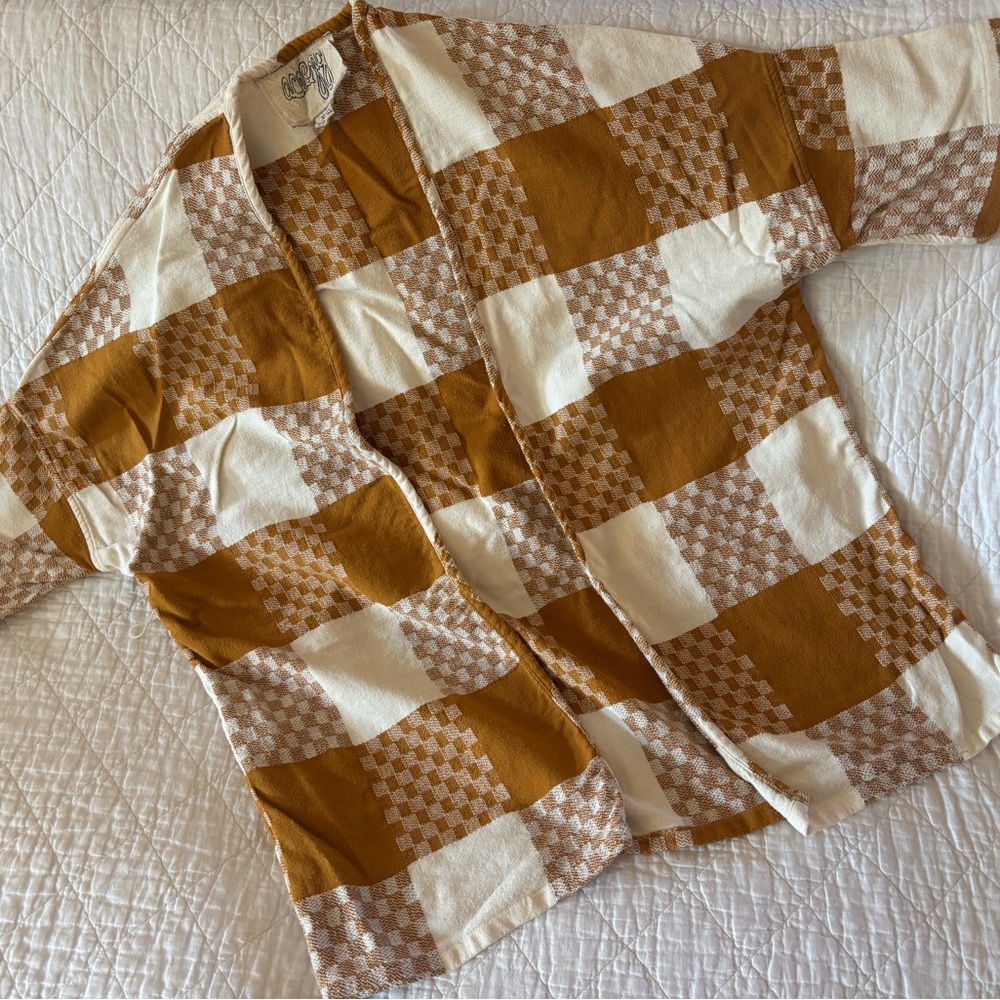 Ace & Jig Clove Brown Checkered Open Front Cardigan